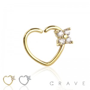 PRONG FLOWER CZ LEFT & RIGHT HEART EAR CARTILAGE/TRAGUS/DAITH RINGS